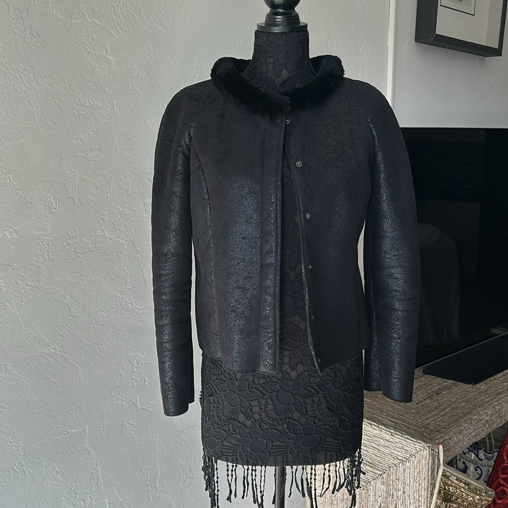 Winter fur-leather jacket, black, size M